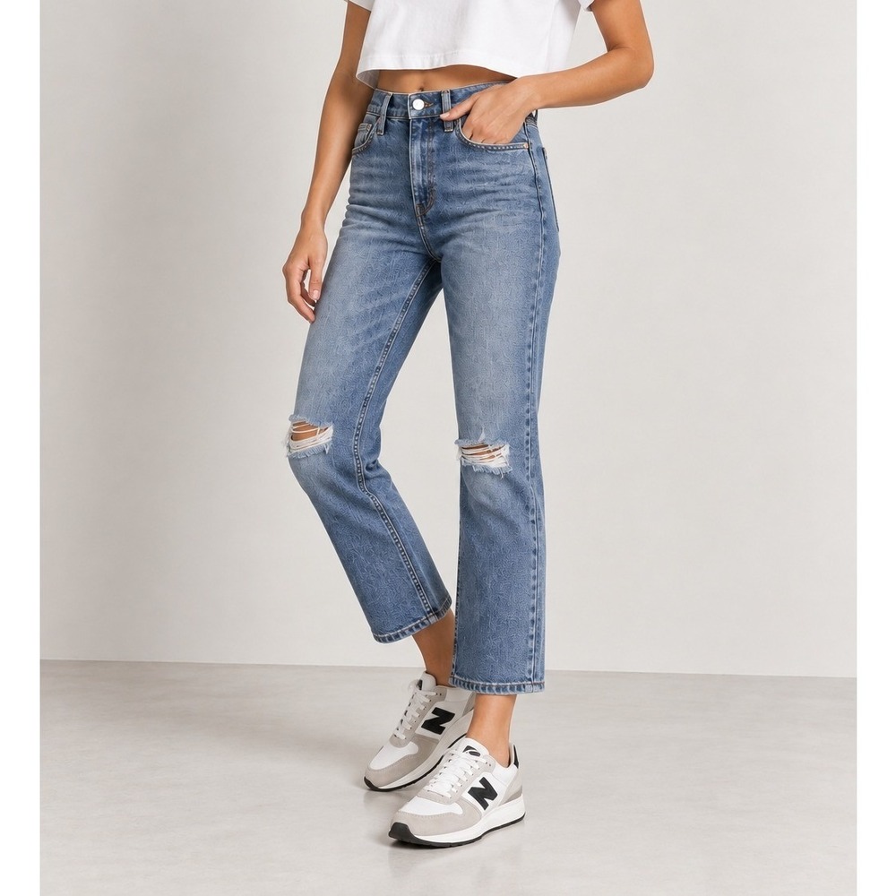 AYR The Yes Yes Yes Jeans Size 26 Blue Distressed Denim Cropped Straight Leg
